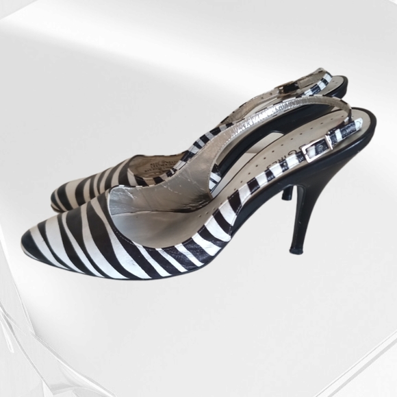 BCBGIRLS Zebra Stripe Leather Slingback Heel Pumps - Picture 4 of 16